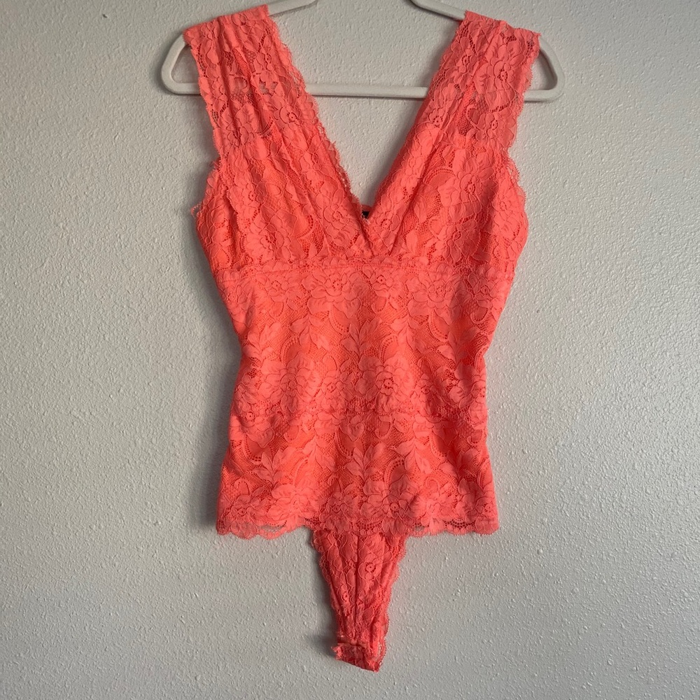 Coral pink lace tank top bodysuit